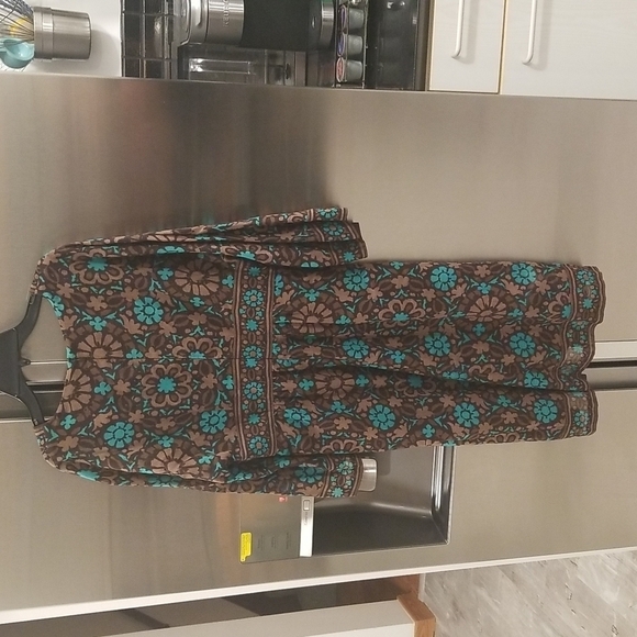 💕TRINA TURK💕 V-Neck Dress 8 Brown Aqua Abstract Floral Print - Picture 2 of 9